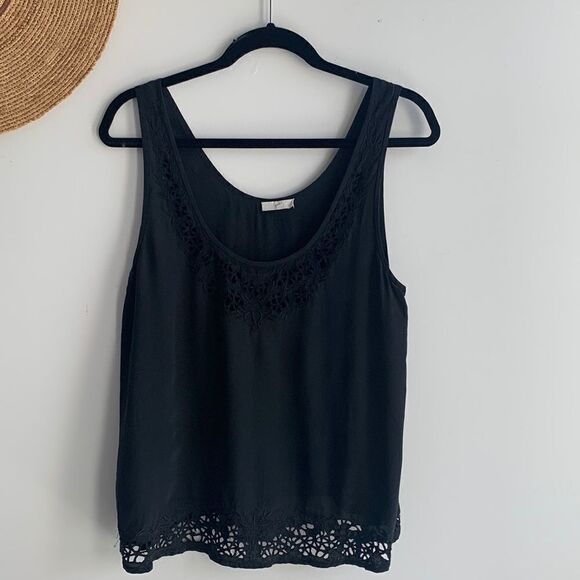 Joie 100% silk black boho casual swing lace, eyelet embroidered, size M - Picture 14 of 16